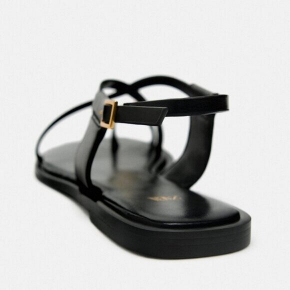 ZARA FLAT STRAPPY SANDALS WITH METAL EMBELLISHMENT - Picture 4 of 5
